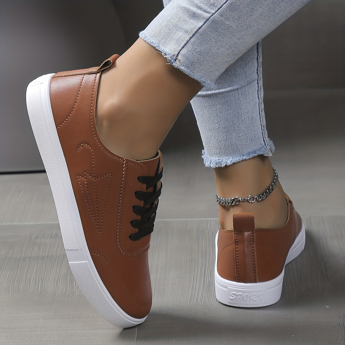 Women Leather Sneakers - Temu