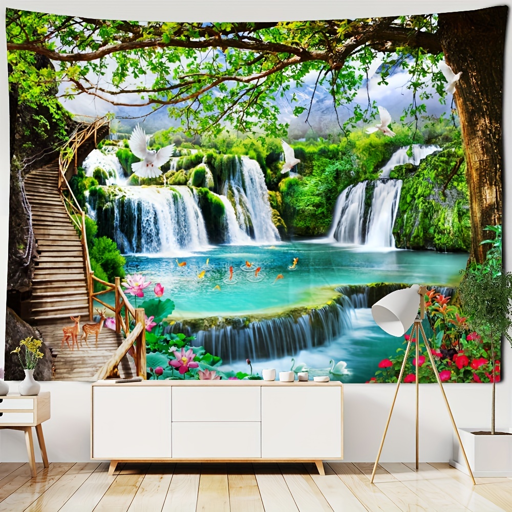 Forest Waterfall Scenery Tapestry Wall Hanging for Home Decor
