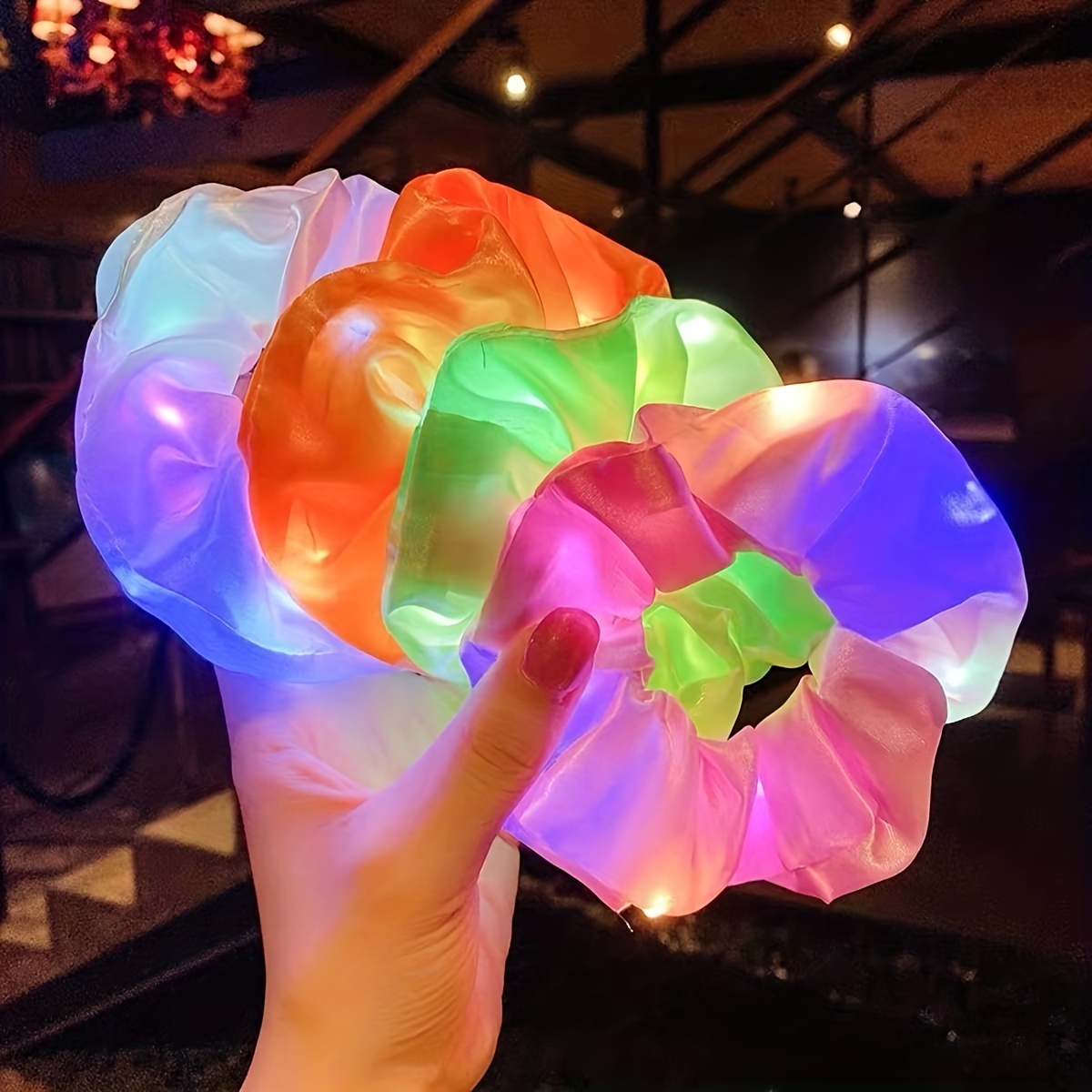 

4pcs Led Light Up Scrunchies Colorful Hair Tie Satin Hair Rope Elastic Ponytail Holder Hair Ties Hair Accessories For Women Girls Halloween Party