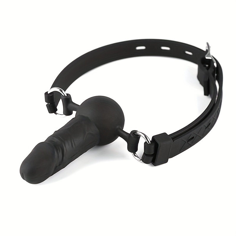Leather Silicone Penis Mouth Gag Harness Couple Oral Stopper Restraint  Insert SM