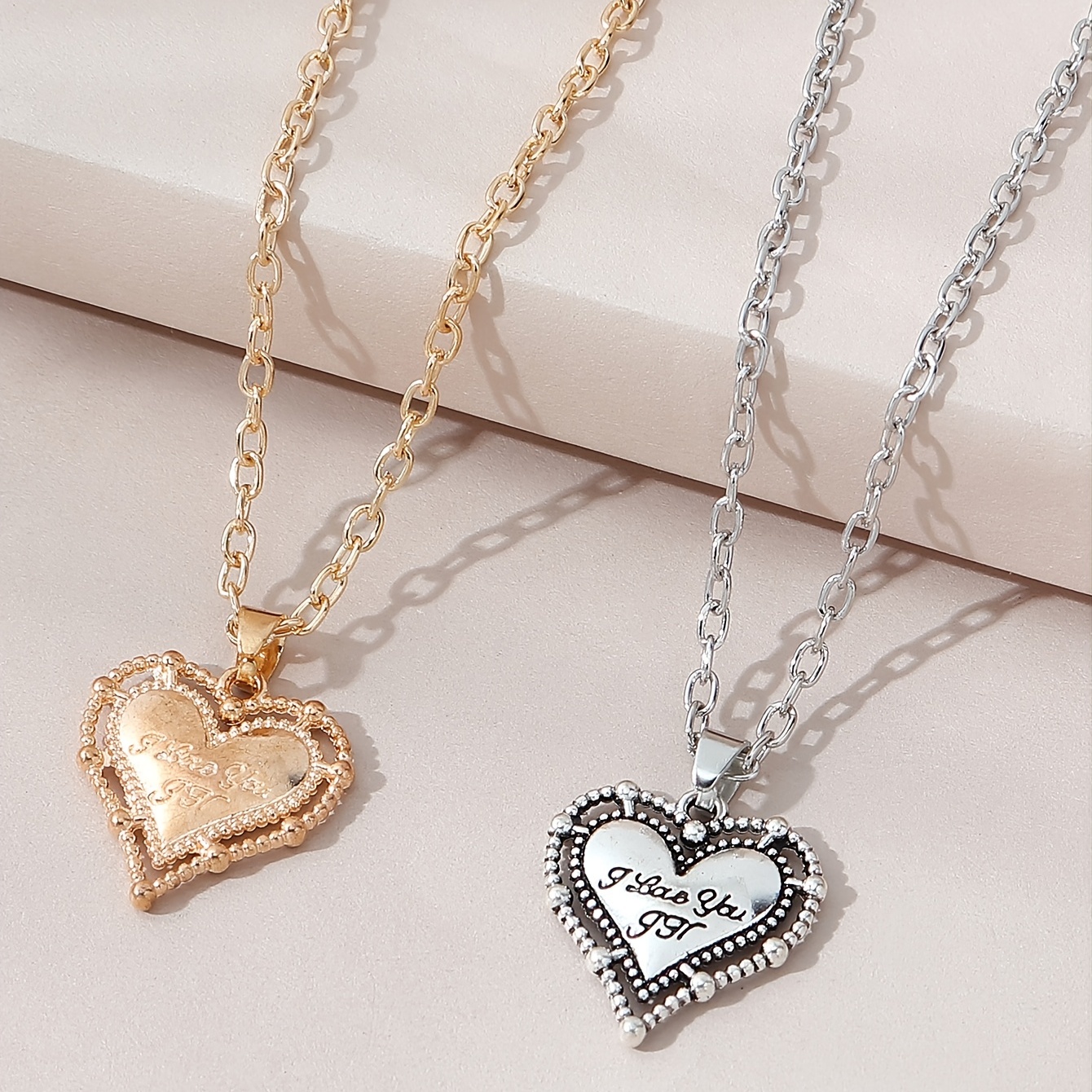 2 Pcs Heart Shape Couples Matching Necklace With I Love You Letter Shape  Pattern On Heart Shape Pendant Romantic Jewelry For Couples Gift, Don't  Miss These Great Deals