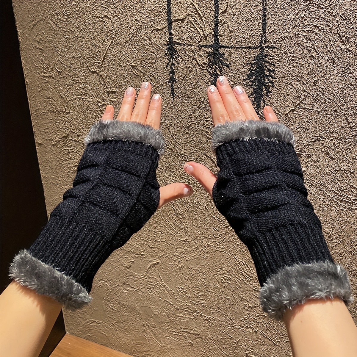 Men's Solid Fingerless Gloves, Winter Wear Warm Woolen Gloves for