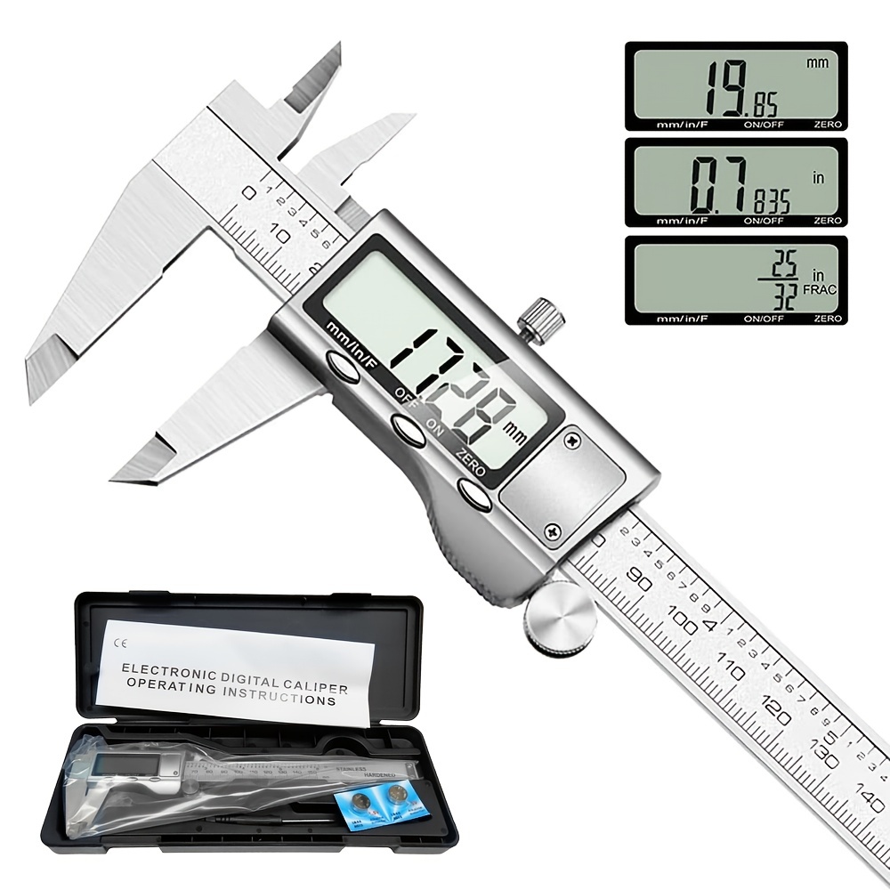 Calibre digital, pinza Vernier con mandíbula larga, herramienta de medición  de conversión de pulgadas/milímetro para medir el diámetro interior y el