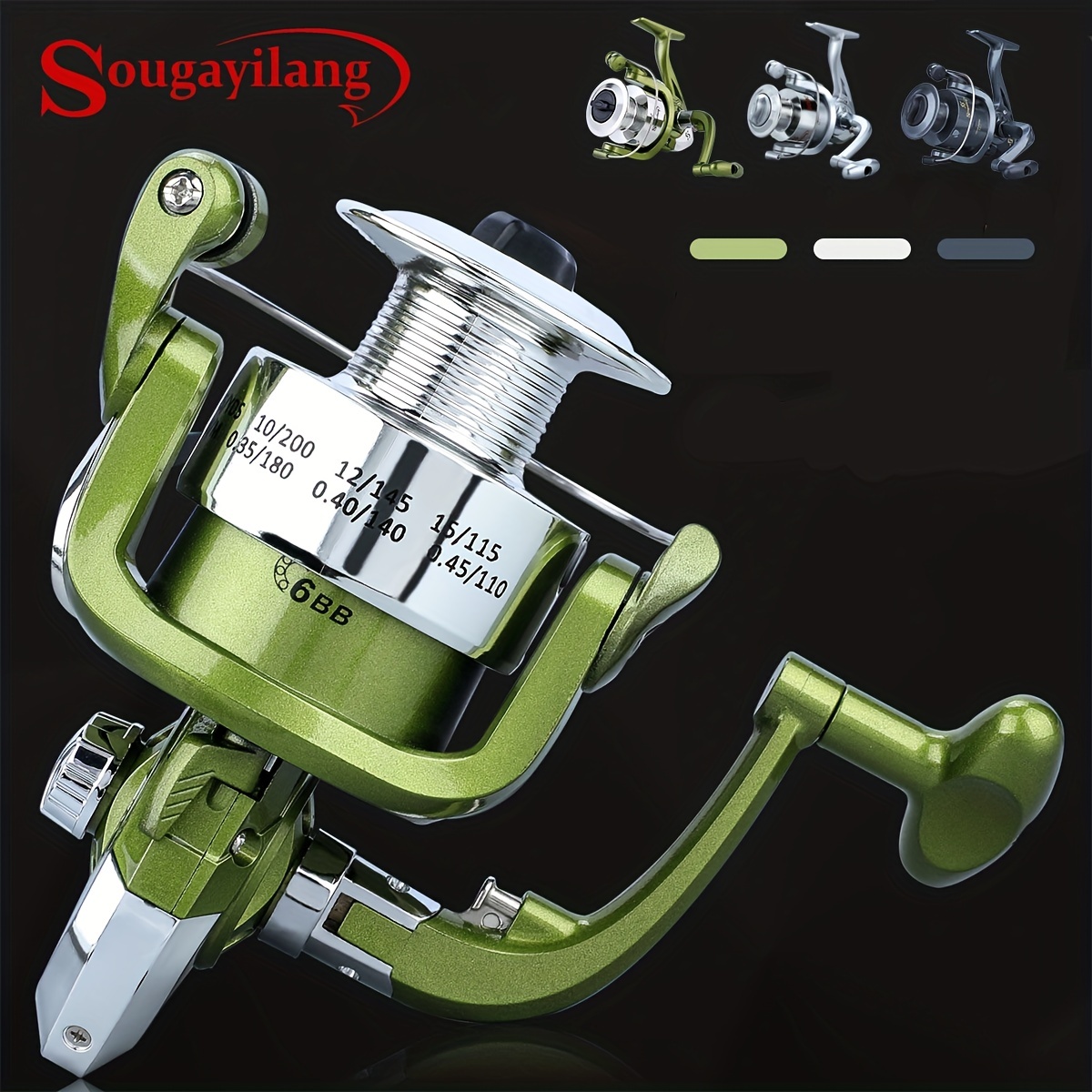Sougayilang 1pc 1000-6000 Series Spinning Reel, 5.2: 1 Gear Ratio Metal  Fishing Reel For Freshwater