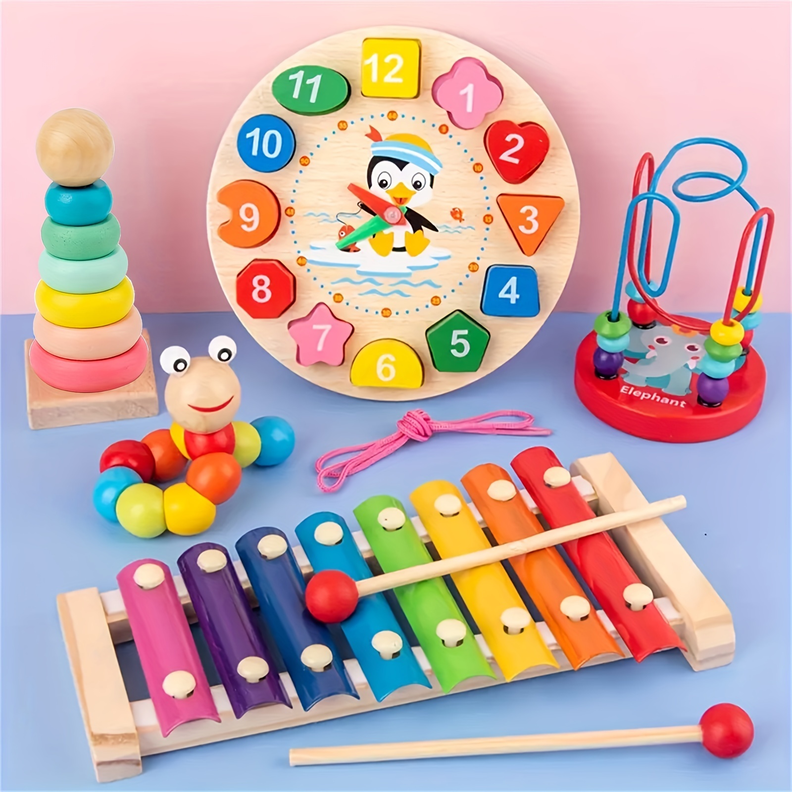 4 in 1 Hammering Pounding Toys Wooden Montessori Educational Fishing Game  Xylophone Toy for 1 2 3 Year Old Baby Sensory Developmental Toy Fine Motor  Skill Preschool Toddler Activities Age 1-2 2-4 Gift 