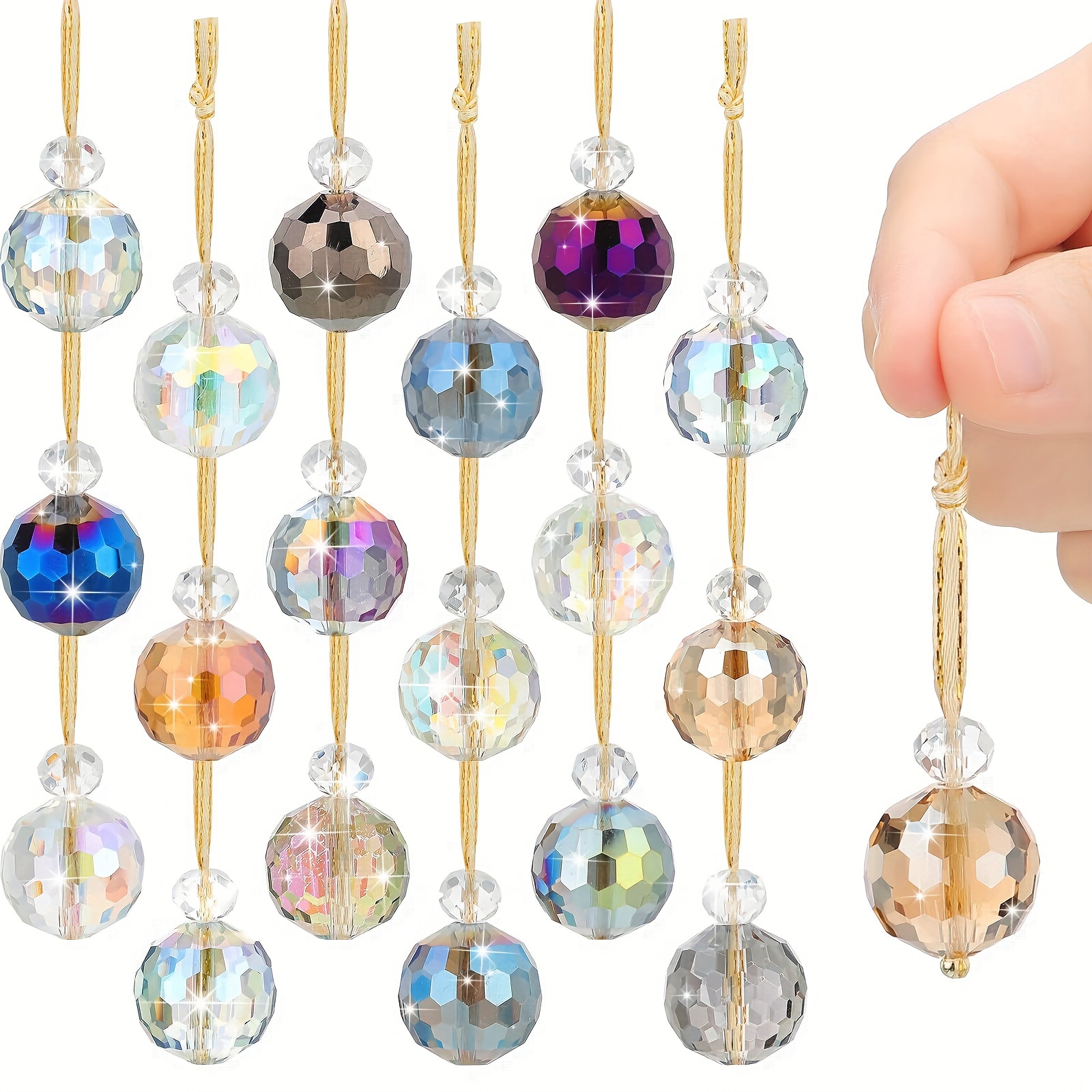 12 Pcs Christmas Mini Ornaments Multicolor Crystal Balls Mini Colorful Prism Balls Mini Tree Ornaments Crystal Glass Hanging Balls Ornament Small