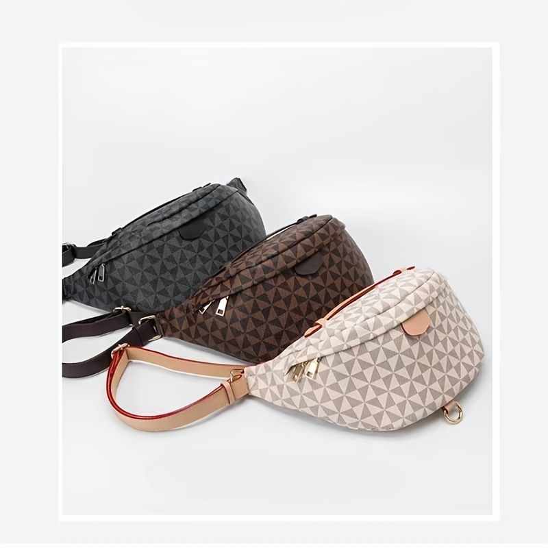 Geometric Print Waist Bag, Classic Style Crossbody Bag, Trendy Pu