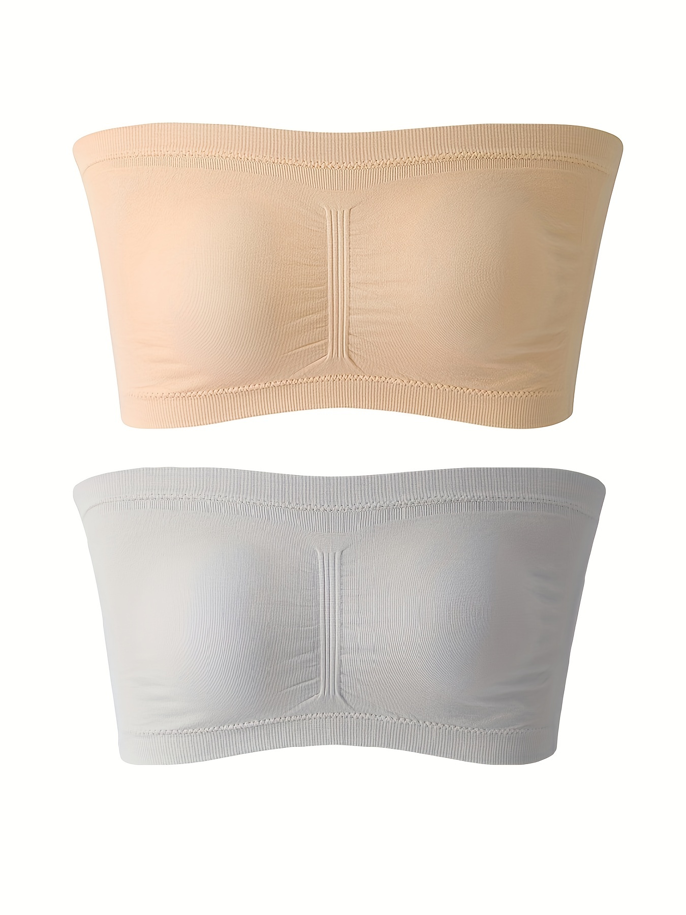 3 Pcs Women's Padded Bandeau Bra, Strapless Removable Pads Tube Tops