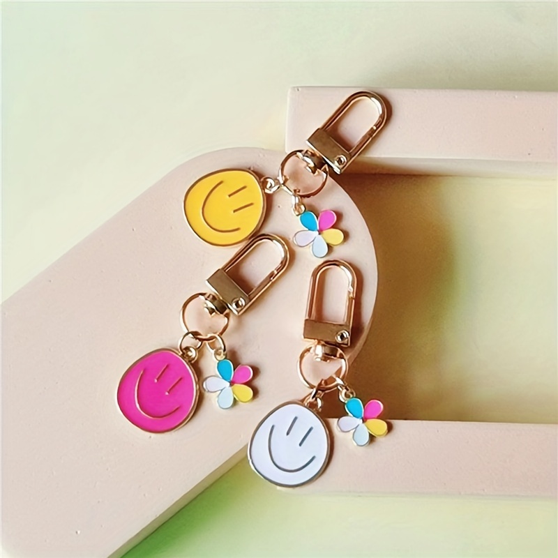 Cartoon Happy Face Colorful Flower Keychain, Holiday Gift, Bag Pendant,  Metal Key Ring Ornament For Men - Temu United Arab Emirates