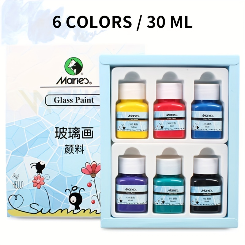 Kit de pintura de vidrio colorido de Marie - 30 ml / botella 6 colores -  Pinturas de vidrio permanentes para galería, ventana, pintura de vidrio de  co