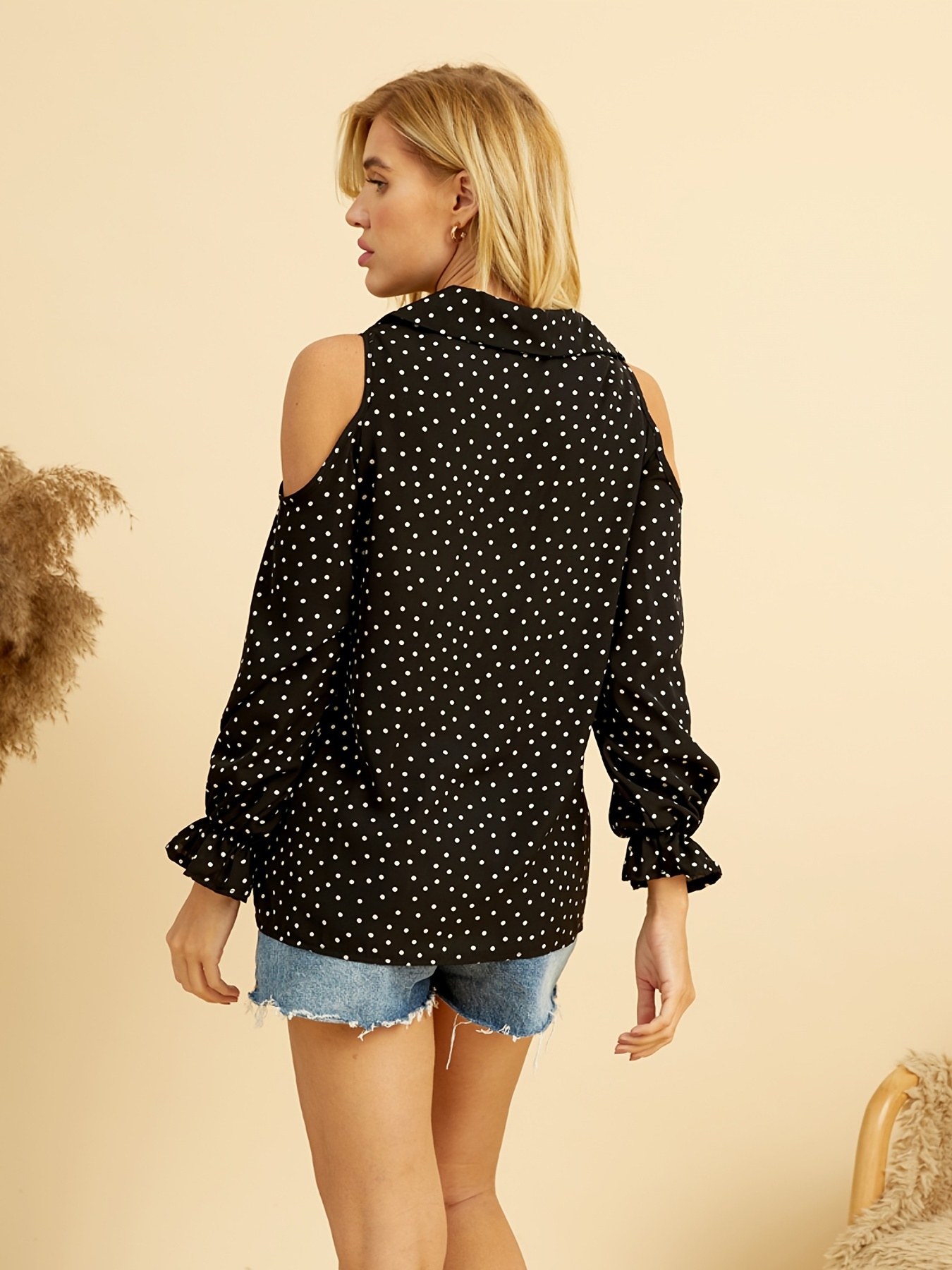 Women's Maternity Cold Shoulder Ruffled Top with Polka Dot Print