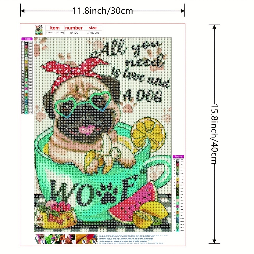 DIY Diamond Painting Dog for Adults, 5D Diamond Painting Kits Full Drill,  Diamond Art Kits, Round Diamond Art for Home Wall Decor and Gifts. Size  40cm x 30cm. 