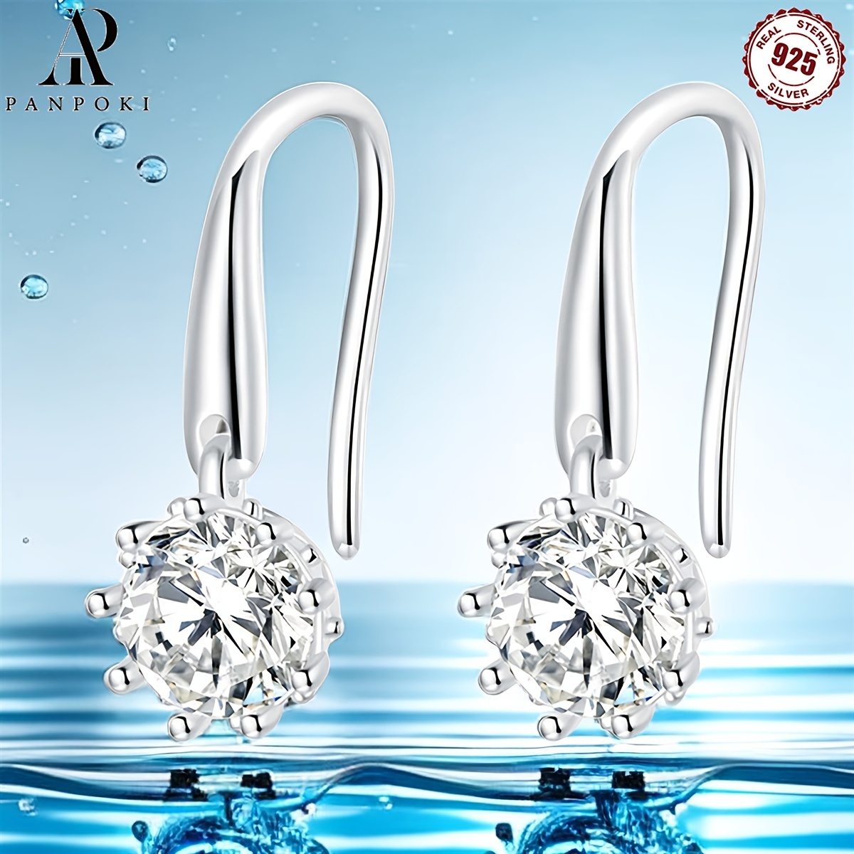 

Sterling 925 Silver Round Sparkling Zircon Decor Hook Earrings Simple Luxury Style Banquet Party Ornaments Female Gift