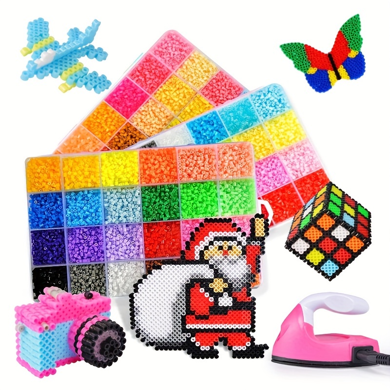 24 Colors Fuse Beads Kit, Fusion Hama Beads, Perler Beads, Ironing Paper  for Kids Crafts Beading Activity Puzzles Toys for Boys 