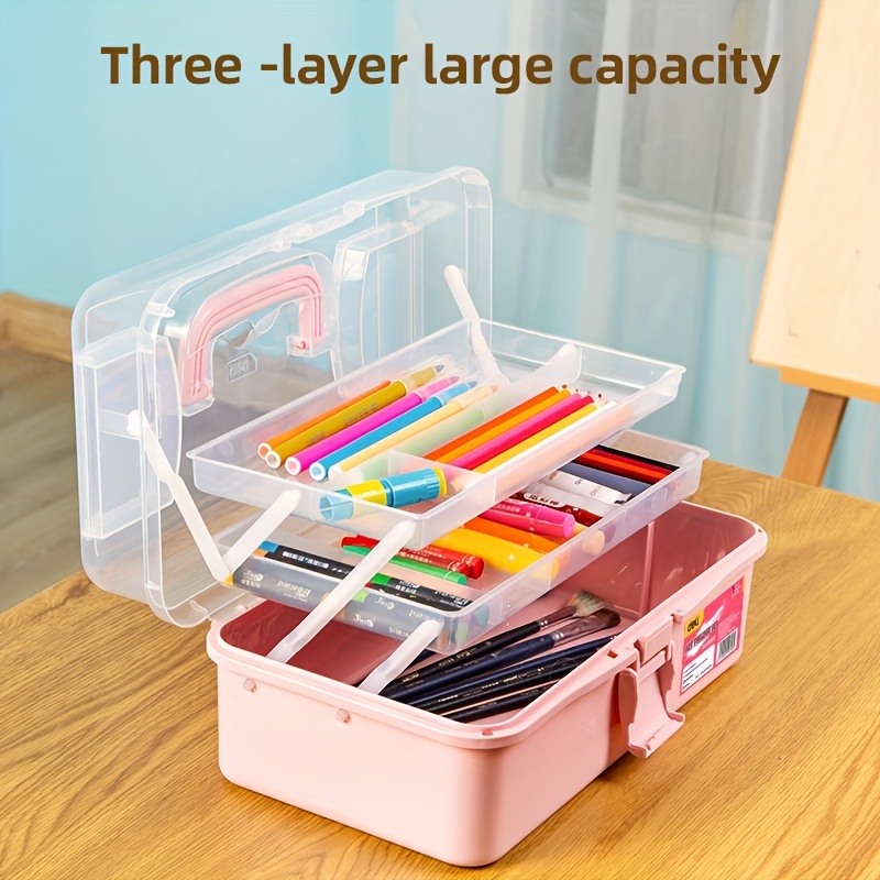 Art & Craft Storage Box with Handle, Plastic Sewing Organizer with