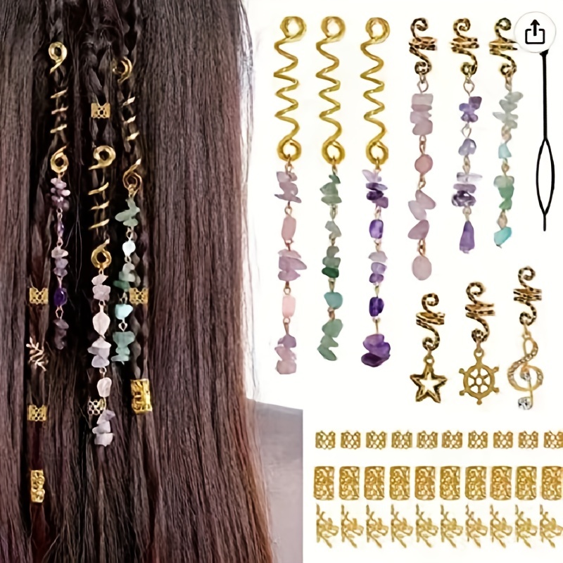 125 Pcs Dreadlocks Loc Hair Jewelry for Women Braids Hair, Crystal Gemstone  Hair