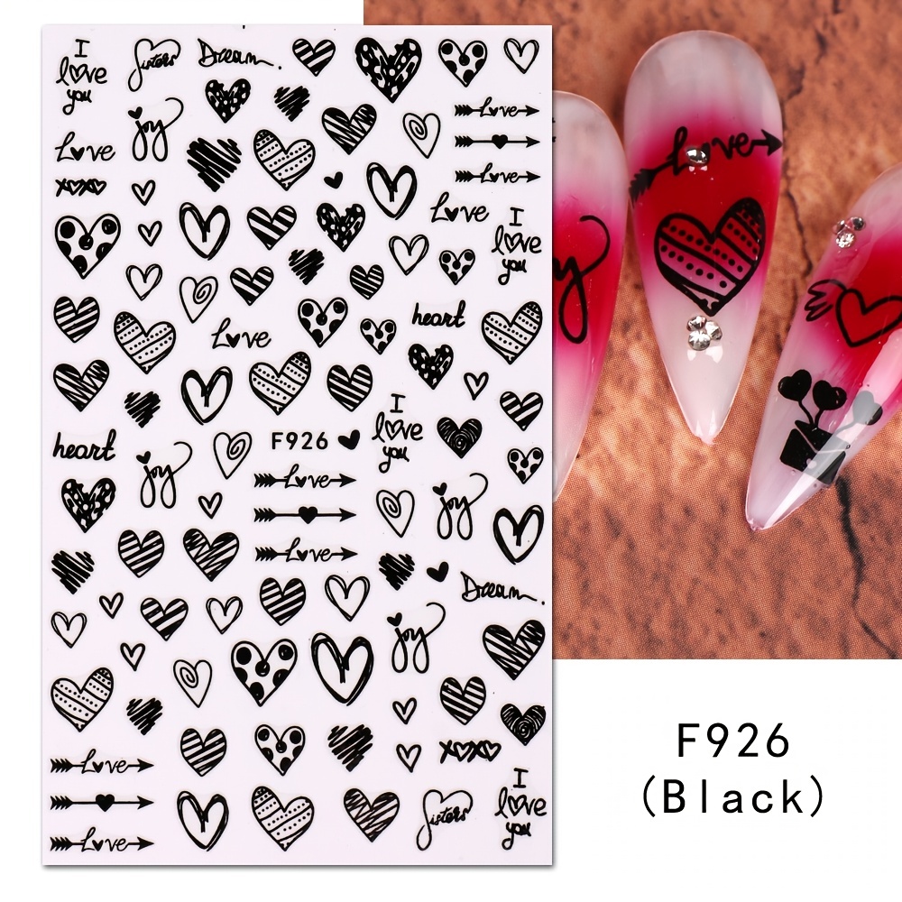 Heart Nail Stickers - 6 Sheets Hearts Nail Decals for Women - 3D Self  Adhesive Heart Nail Art Stickers - Black Red Heart Love Angel Cupid Nail  Designs