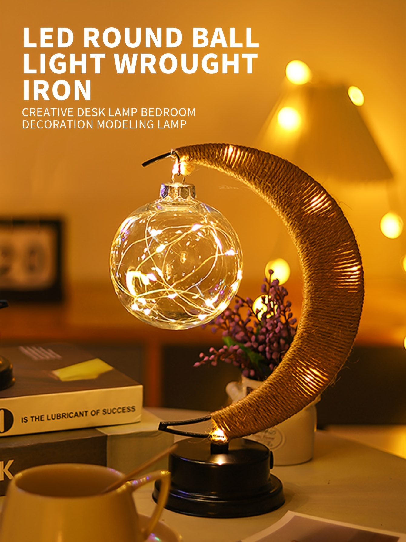 Led Ball Lamp Wrought Iron Moon Lamp Plastic And Iron Bar - Temu