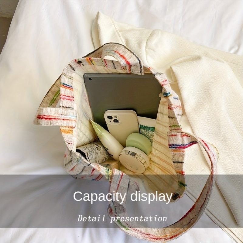 Colorful Striped Pattern Shoulder Bag Stylish Storage Handbag