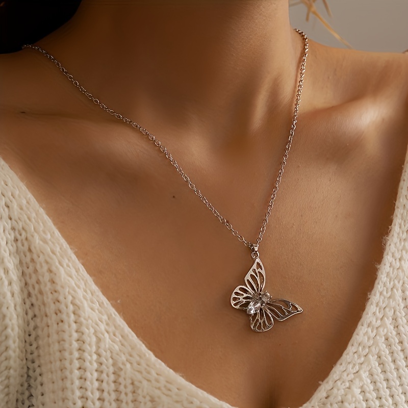 Mini Hollow Out Butterfly Pendant Thin Chain - Temu