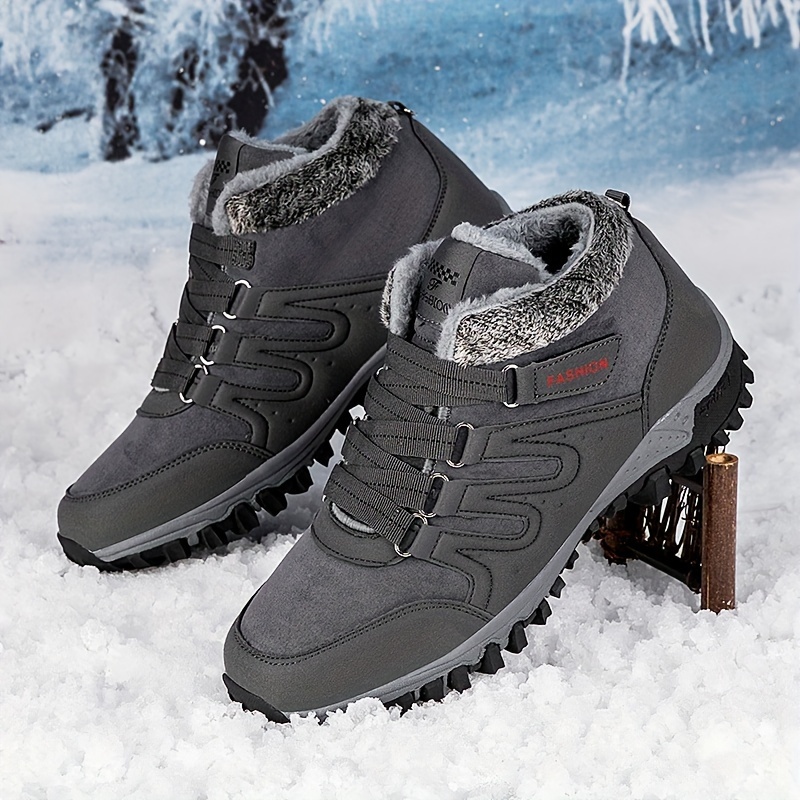 Mens Waterproof Shoes Snow Boots Fur Lined Outdoor Winter Casual Lace Up  Warm