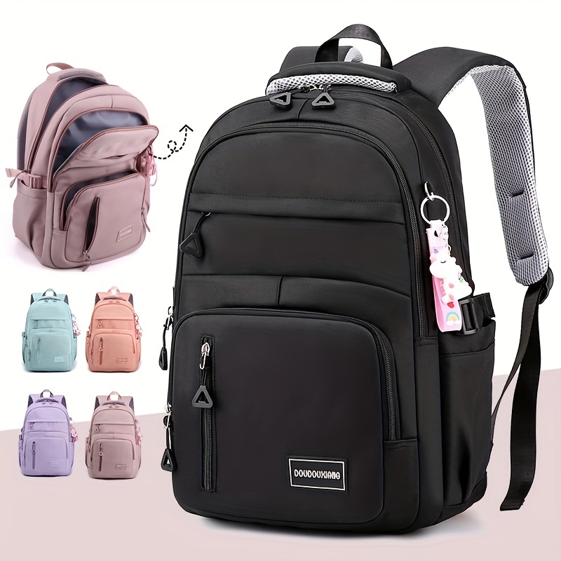 Simple Nylon Backpack, Preppy Style Laptop Bookbag, Multi Pockets