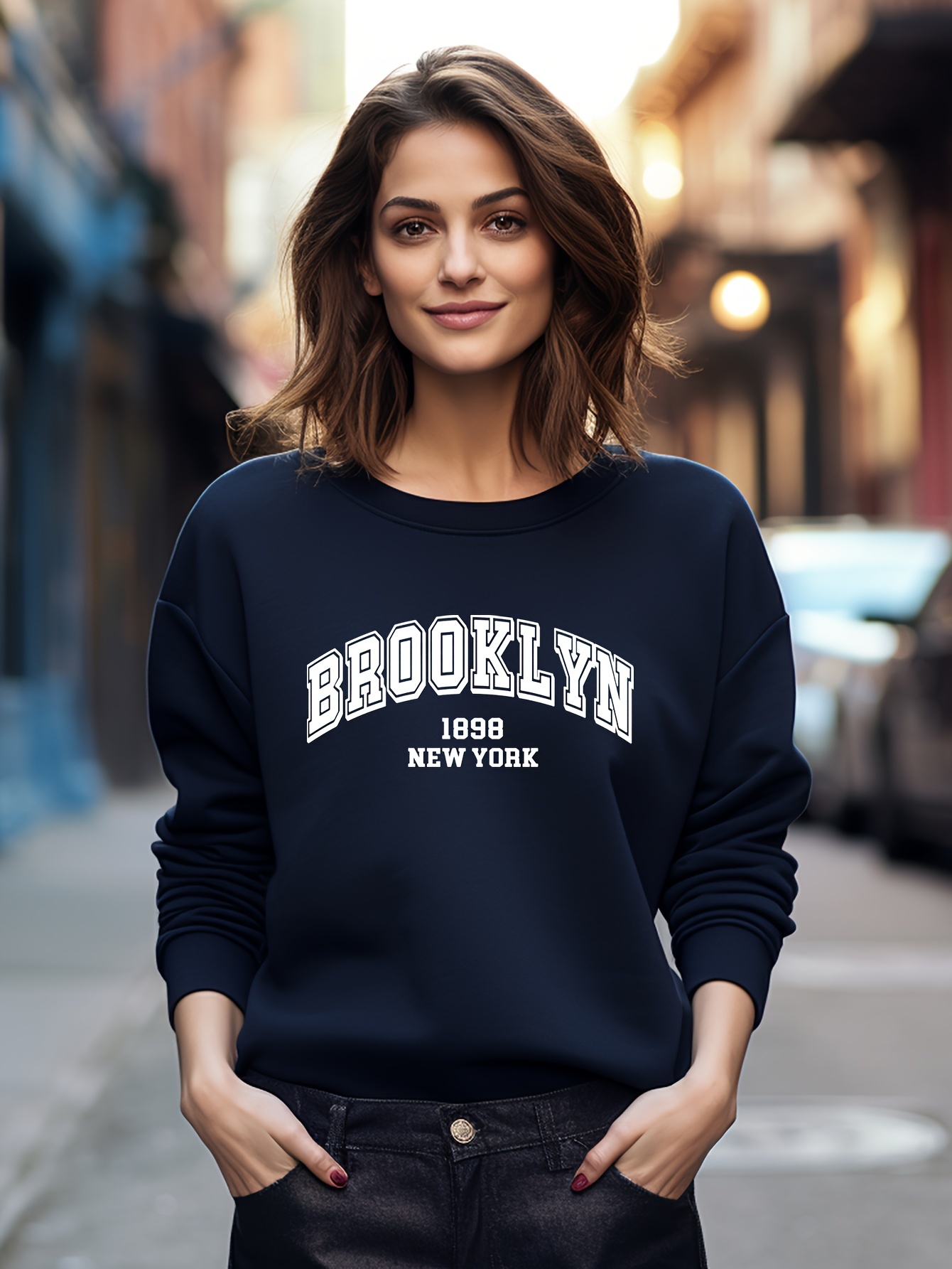 New York Letter Print Girls' Long Sleeve Pullover Sweatshirt - Temu