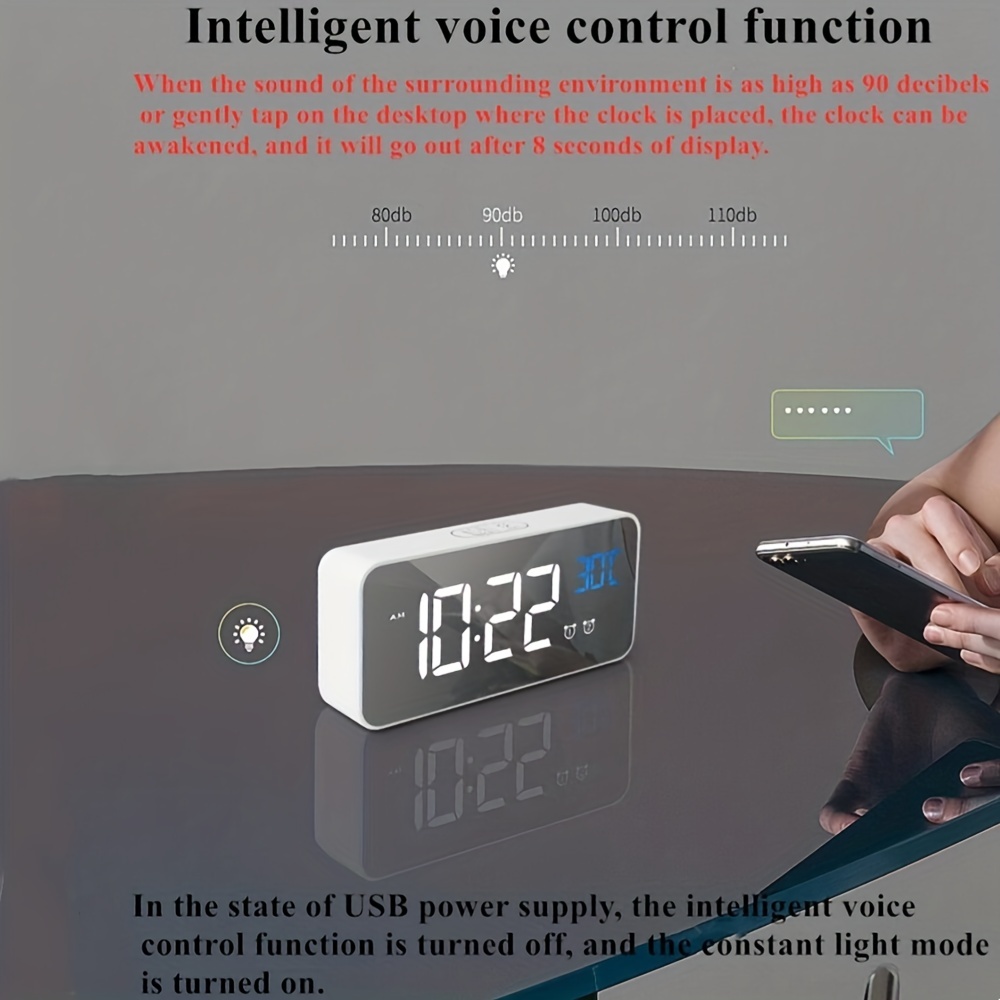 Digital Wecker Voice Control Teperature Snooze Nacht Modus Desktop