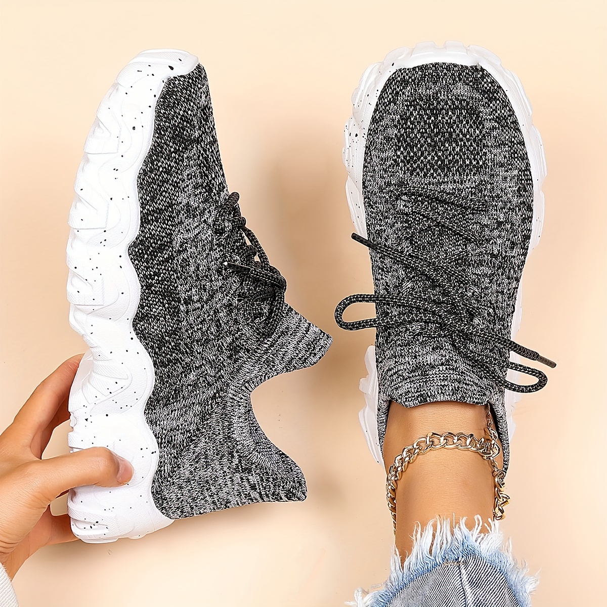 Women's Knitted Running Shoes Breathable Walking Shoes
