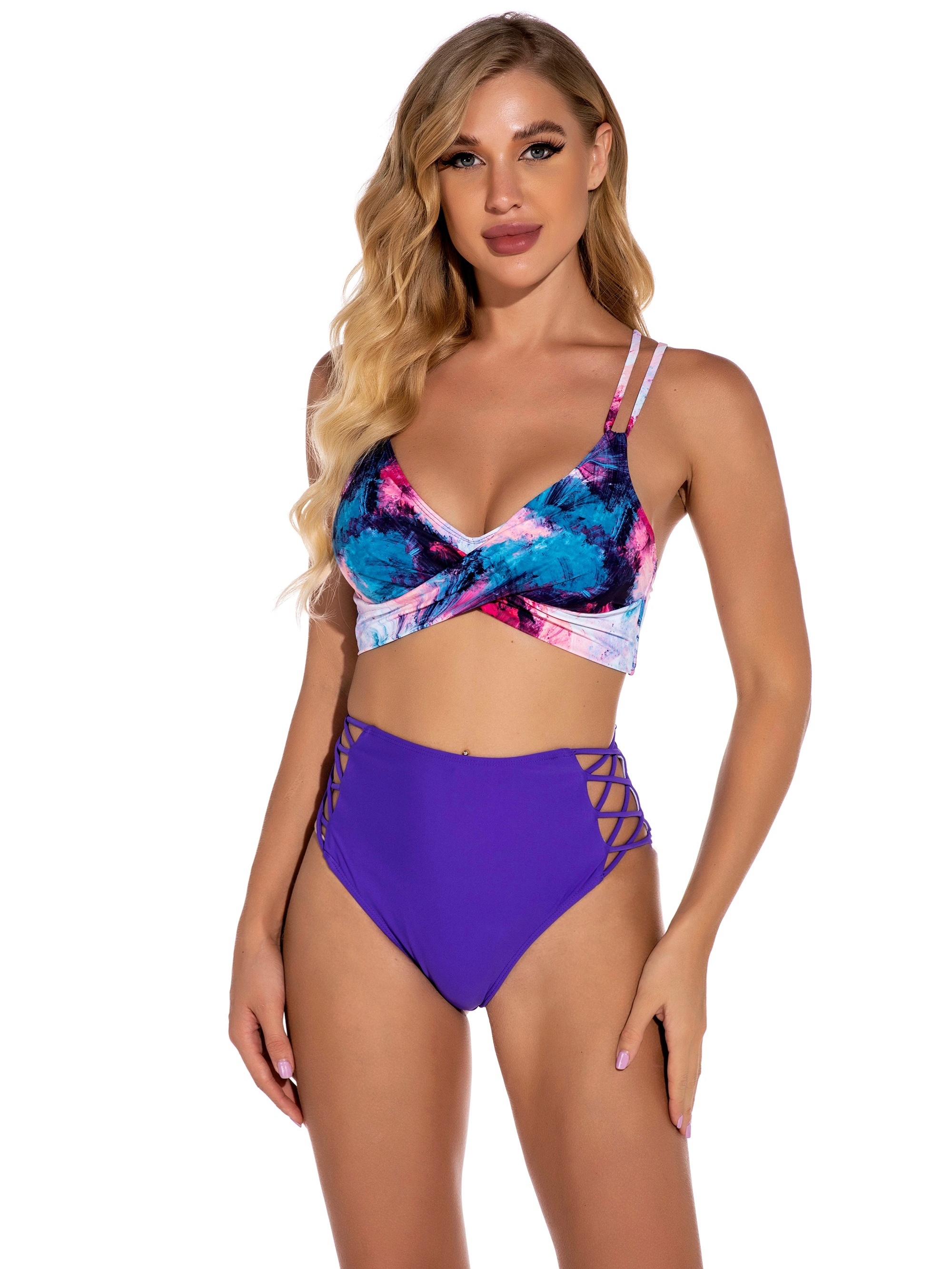 tie dye criss cross high cut bikini swimsuit