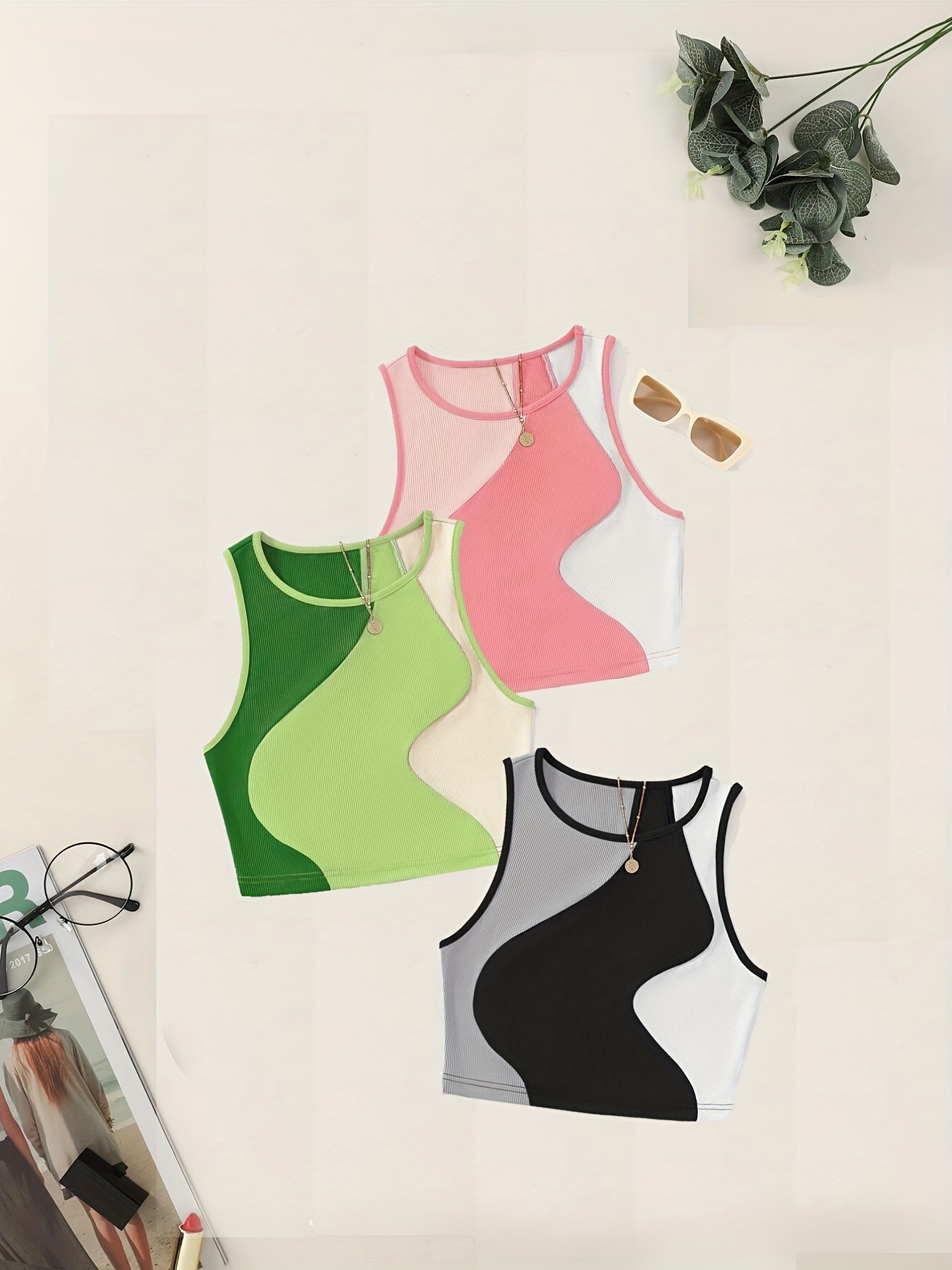 Cute Color Block Tank Top Summer Sleeveless Casual Top - Temu