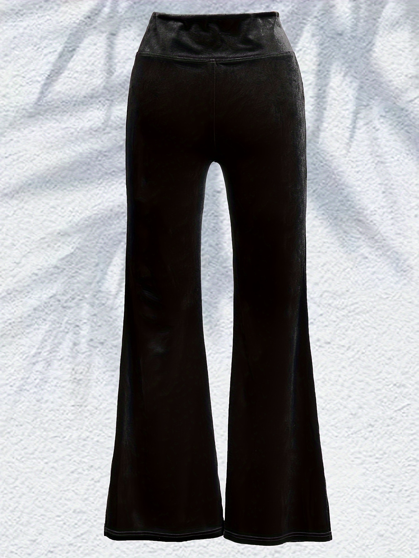 Solid Velvet Flare Leg Pants Casual Elastic Waist Split Slim - Temu Canada