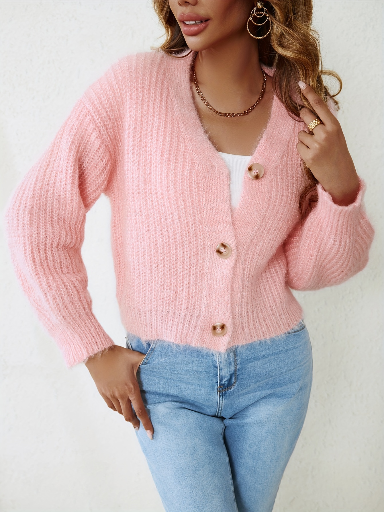 Trendy Pink Cropped Sweater, Women's Sweaters