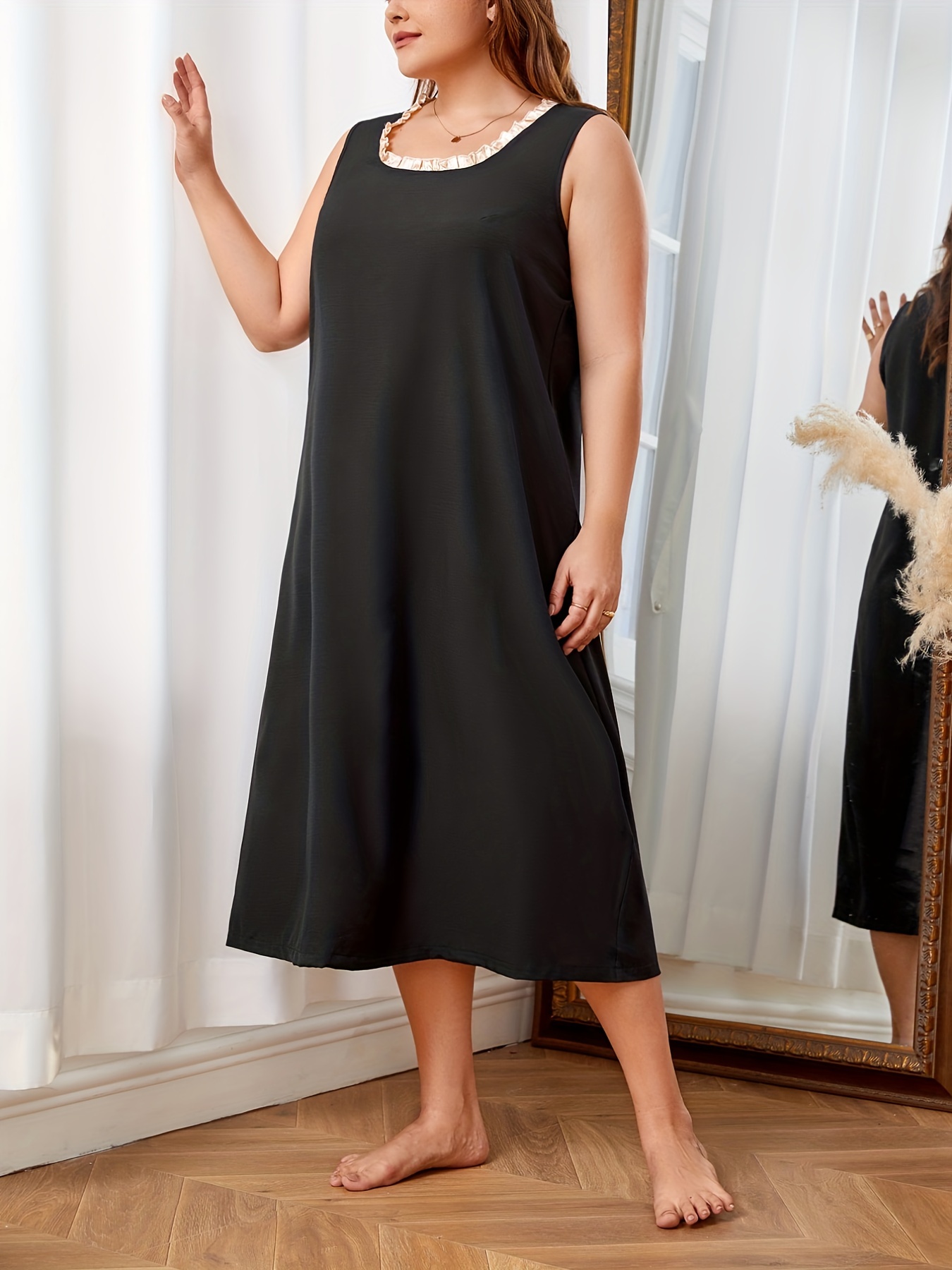 Plus Size Contrast Lace Cami Sleepwear Dress, Women's Plus Elegant  Loungewear Dress - Temu United Kingdom
