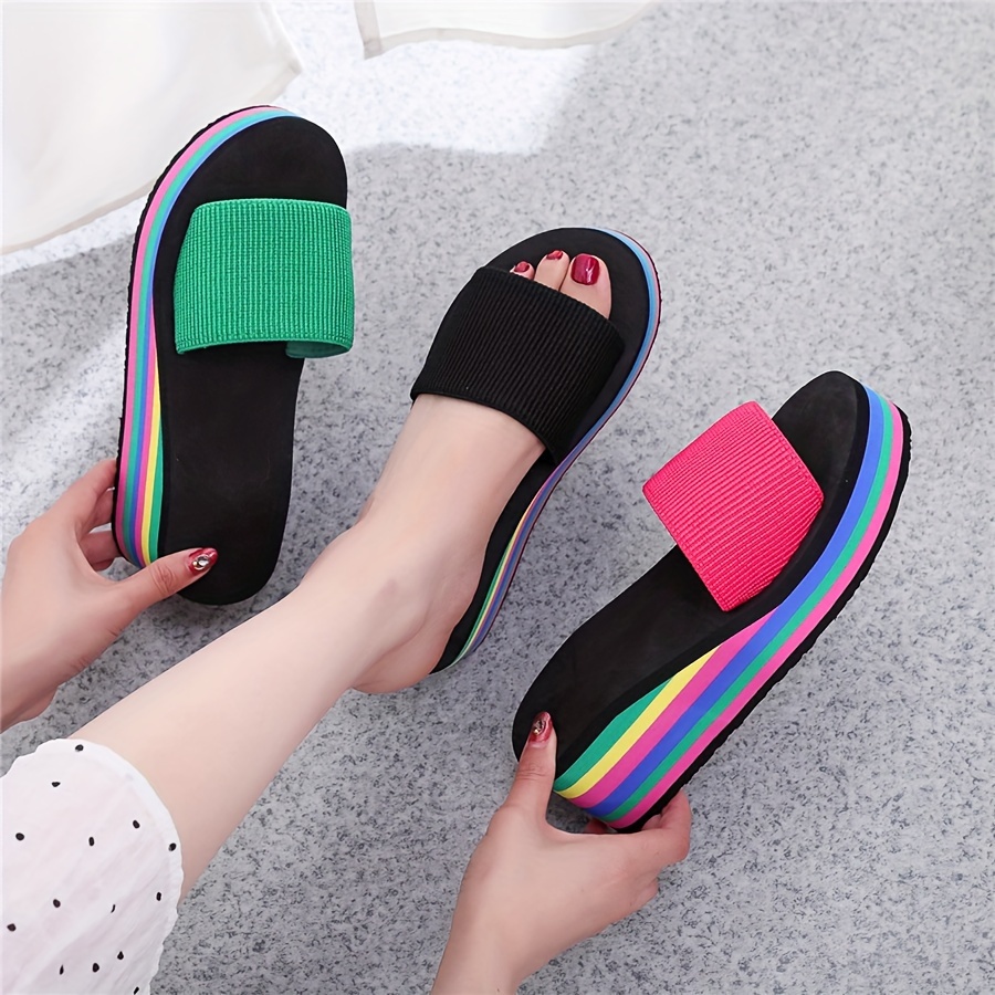 Slippers For Women Ladies Bohemian Wedges Slippers Causal Beach Shoes Flip  Flops Sandals Womens Flip Flops Size 10 Rainbow High Arch Support Flip  Flops Women Women's Flip Flops Size 9 Fabric Flip 