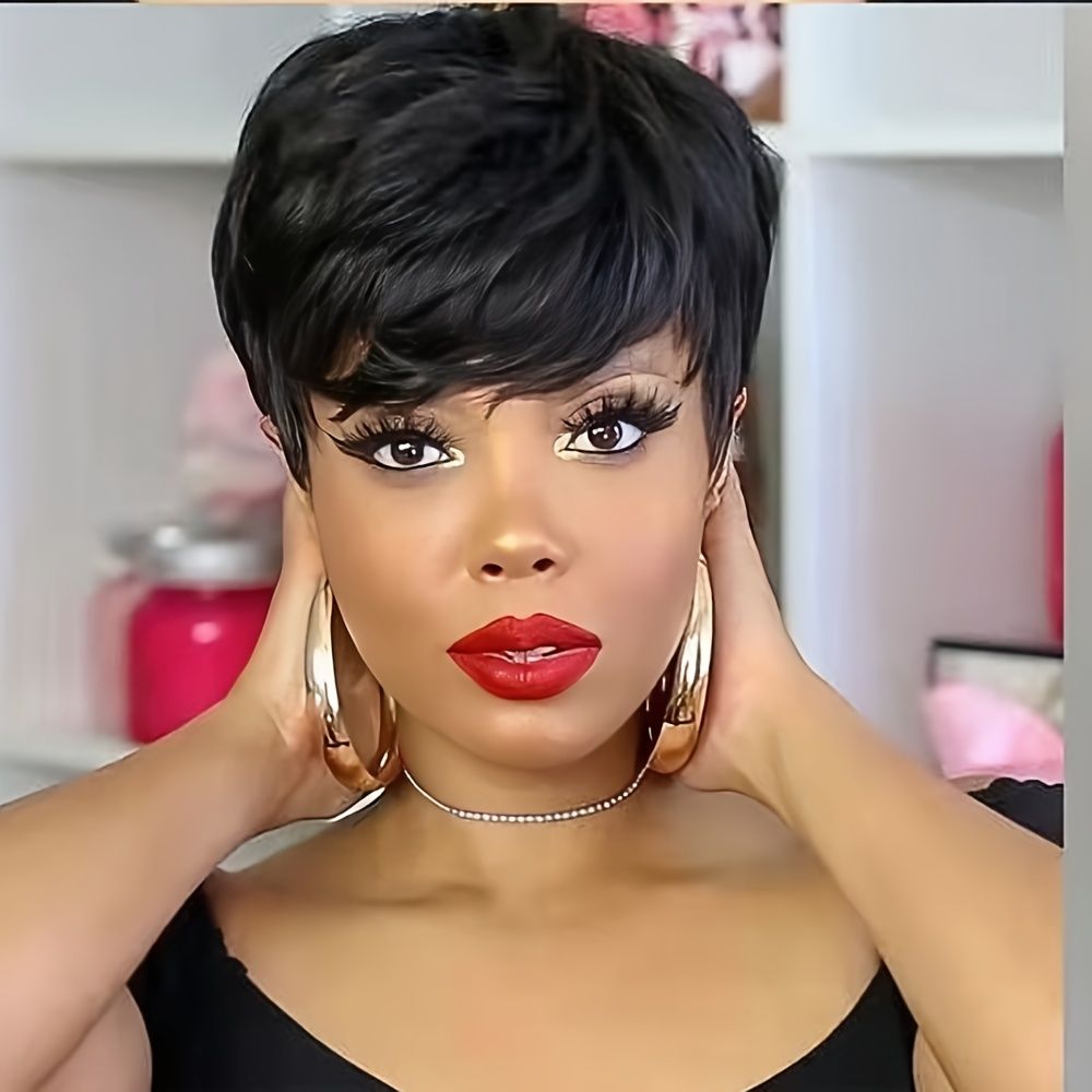 100 Human Hair Straight Short Wig For Women Short Wavy Hairstyles For Women  Short Synthetic Pixie Cut Wigs For Women Short Haircuts Wig | Shop On Temu  And Start Saving | Temu