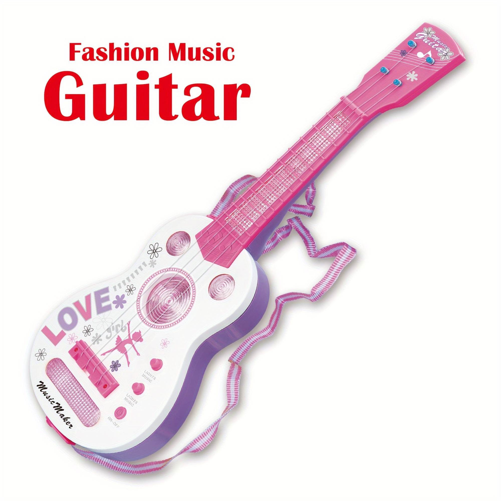 Guitarra de juguete, 6 cuerdas de metal acústica para niños, ukelele de 26  pulgadas con púa de guitarra, instrumento musical de estrella de rock (no
