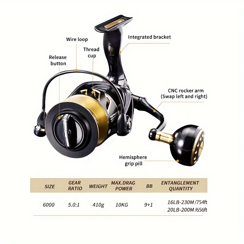 Sw4000/6000/8000 Spinning Fishing Reel High Gear Ratio - Temu United Kingdom
