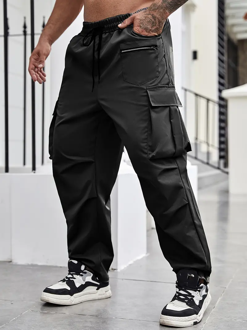 Plus Size Men's Solid Cargo Pants With Pockets For Fall - Temu