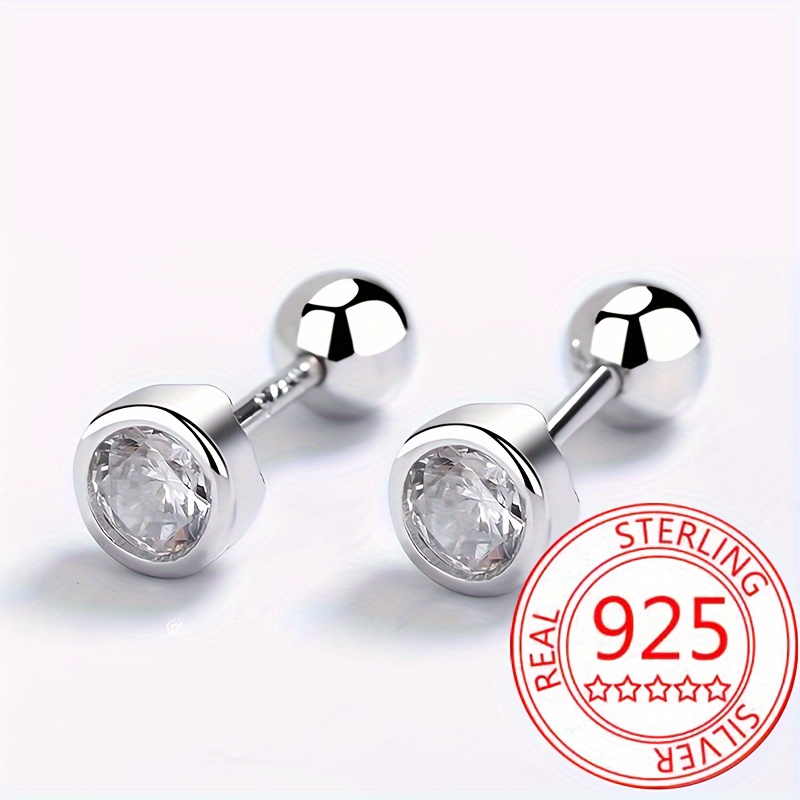 925 Sterling Silver Ball Stud Earrings With Closed Loop - Temu