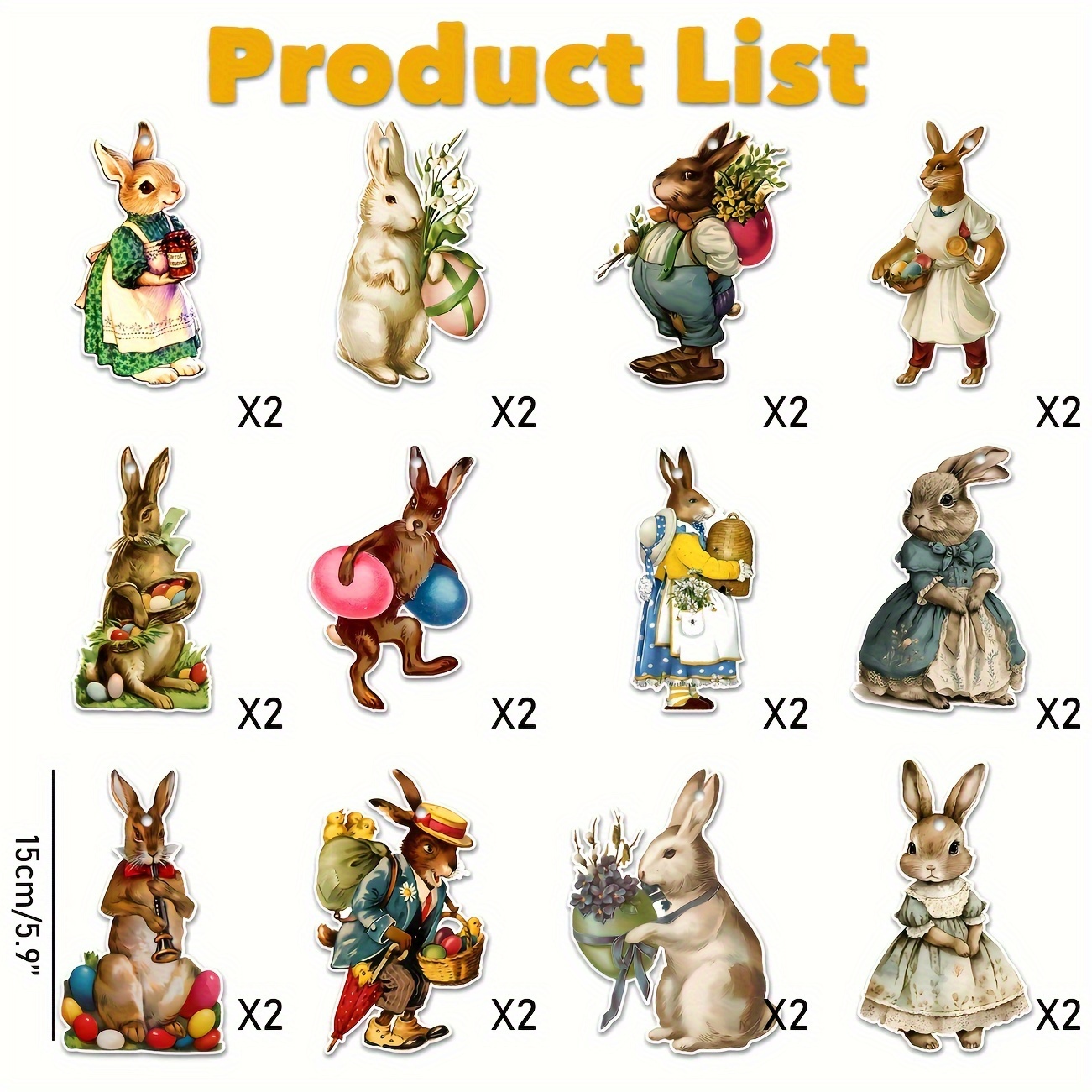 Image of Set Of 24 Easter-themed Decorations For Trees, Featuring Hanging Bunny Ornaments With Rope, Perfect For Spring And Summer Decor, Colorful Cutouts For Home And Small Tree Parties