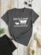 letter graphic print t shirt casual short sleeve crew neck top womens clothing