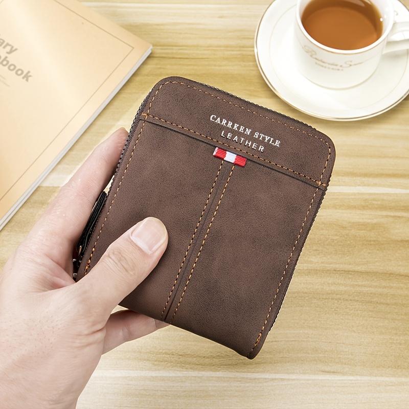 mens casual fashion wallet multifunctional zipper short wallet with coin pocket multi card holder solid storage minimalist wallet leather wallet bags luggage Temu United Kingdom