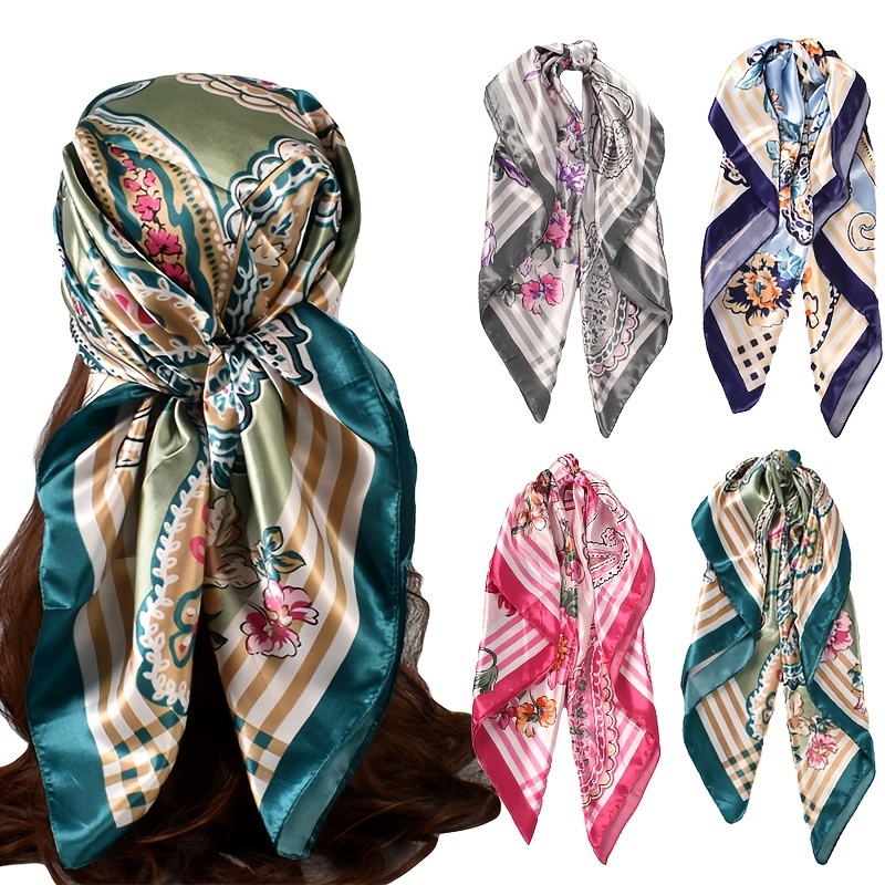 Print Flower Scarf Bandana Women's Imitation Silk Head Scarf