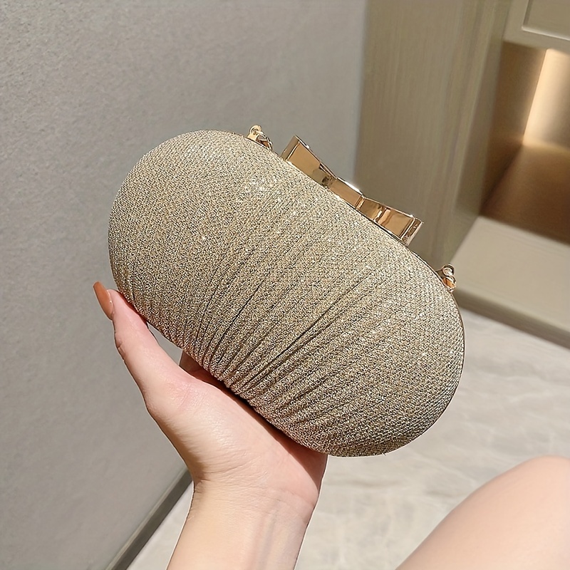 Glitter Bow Knot Clutch Bag Metal Chain Handbag