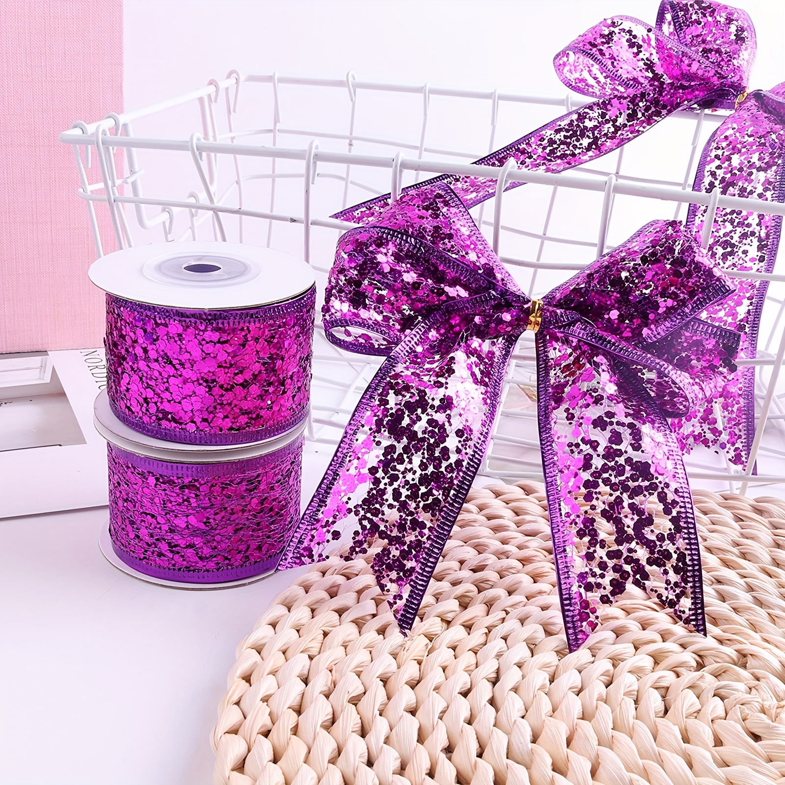 DIY Handmade Materials Sequin Ribbon 5 Yard/roll 3 inch 75MM