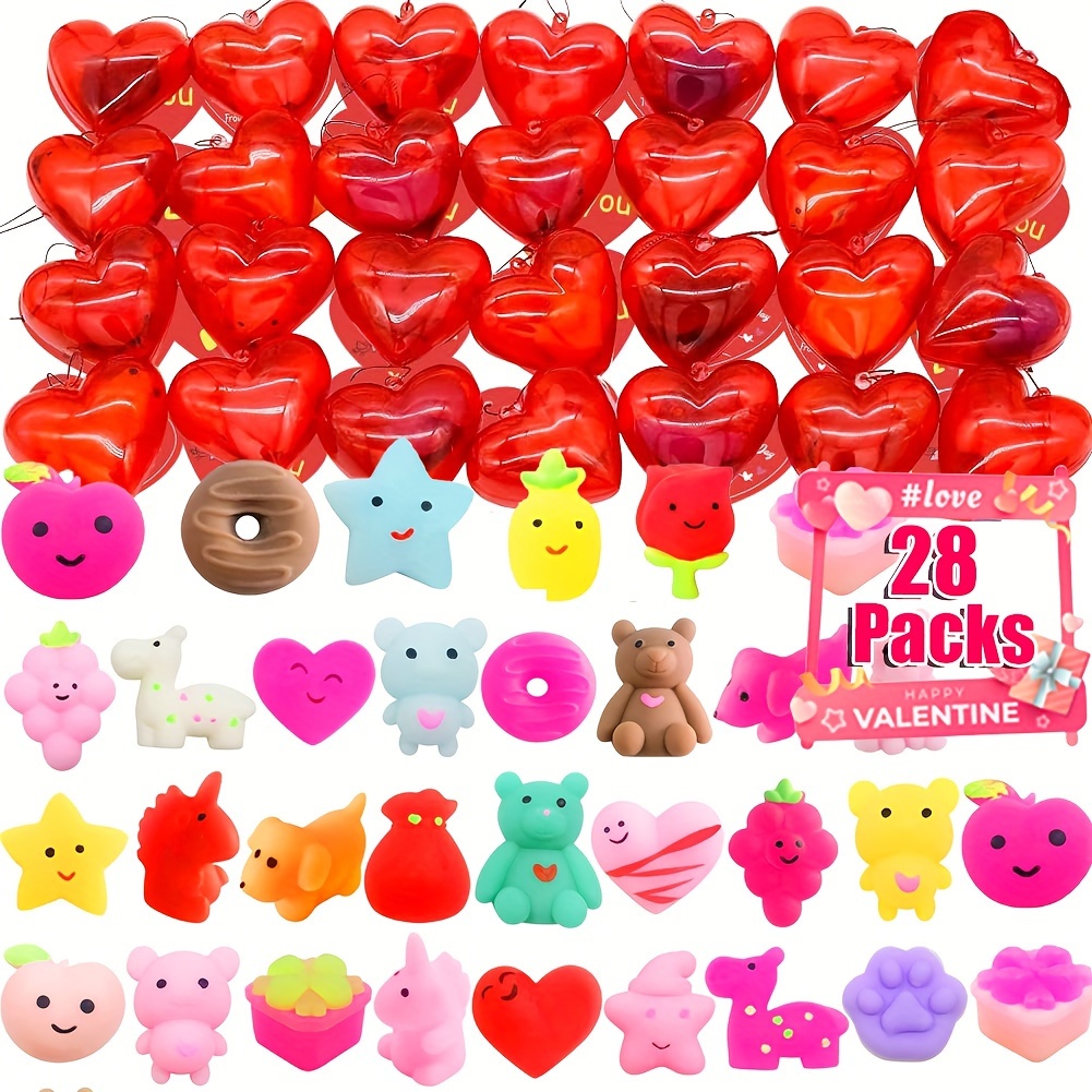 UDOGI Valentines Day Gifts for Kids, 24 Pack Valentines Day Cards for Kids  Classroom, Kawaii Mochi Squishy Toys Bulk with Valentines Cards for Kids