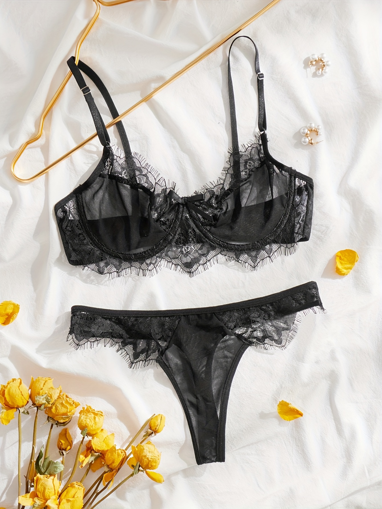 Sheer Floral Lace Underwire Lingerie Set for Women - Perfect for  Valentine's Day and Beyond