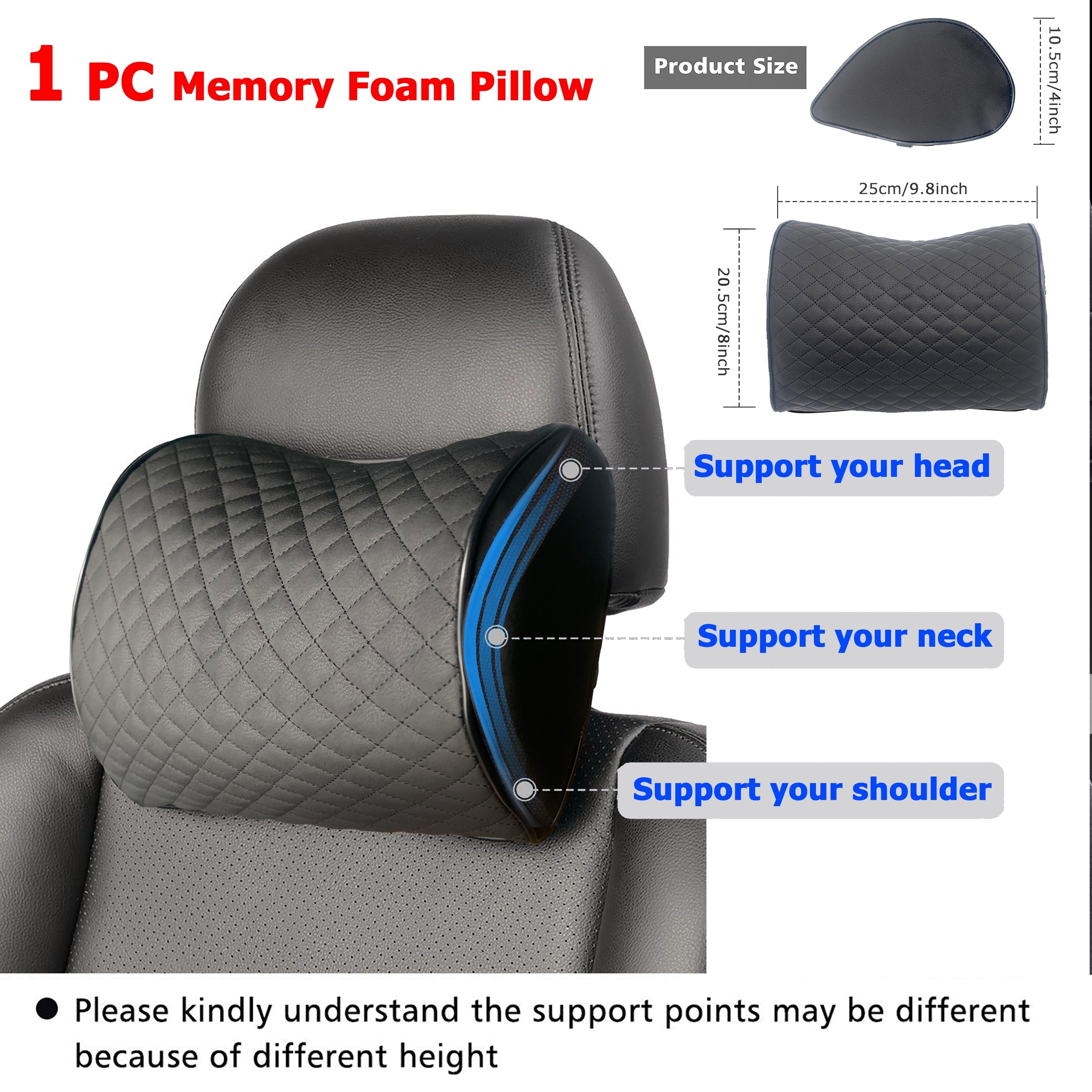 Memory Foam Car Neck Pillow/genuine Leather Auto Cervical Round