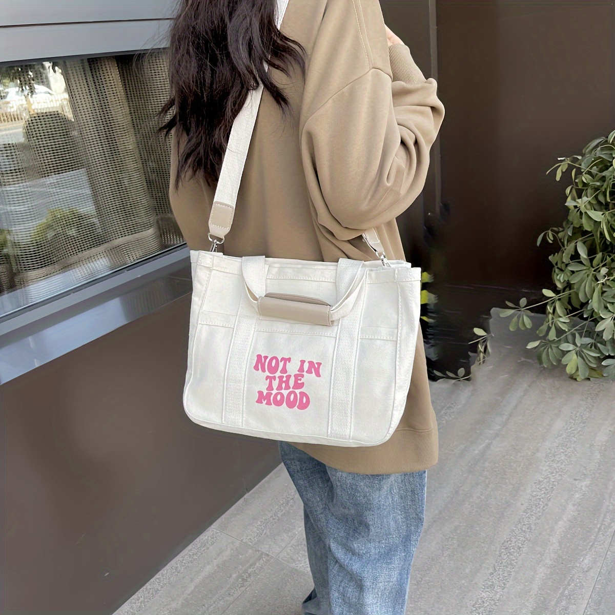 Canvas Tote Bag With Seperations, Durable Lightweight Shoulder Bag, Casual  Practical Commuter Mommy Bag